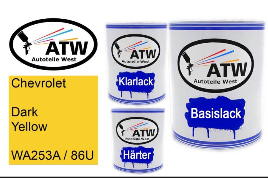 Chevrolet, Dark Yellow, WA253A / 86U: 1L Lackdose + 1L Klarlack + 500ml Härter - Set, von ATW Autoteile West.